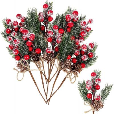 Festive Christmas Bouquet: 24 Pcs of Realistic Pine Needles, Red Berries, And Pine Cones, Perfect for Home Christmas Deco