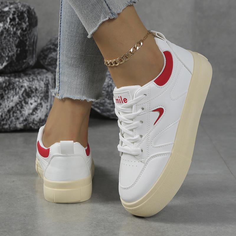 Fashion Fashion Mix Color Skateboard Shoes Women 2025 Autumn Round Toe Thick Bottom Lace Up Sneakers Comfort Non Slip Casual Shoes