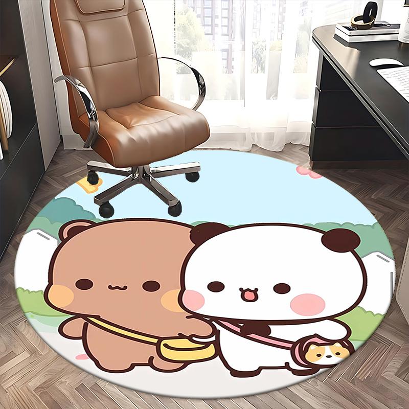 Süße Tierfreunde, Kawaii Panda Bär Stuhlunterlage Runde Teppichboden Büro Teppich, Maschinenwaschbar, Rutschfest, Geeignet für Wohnzimmer, Schlafzimmer