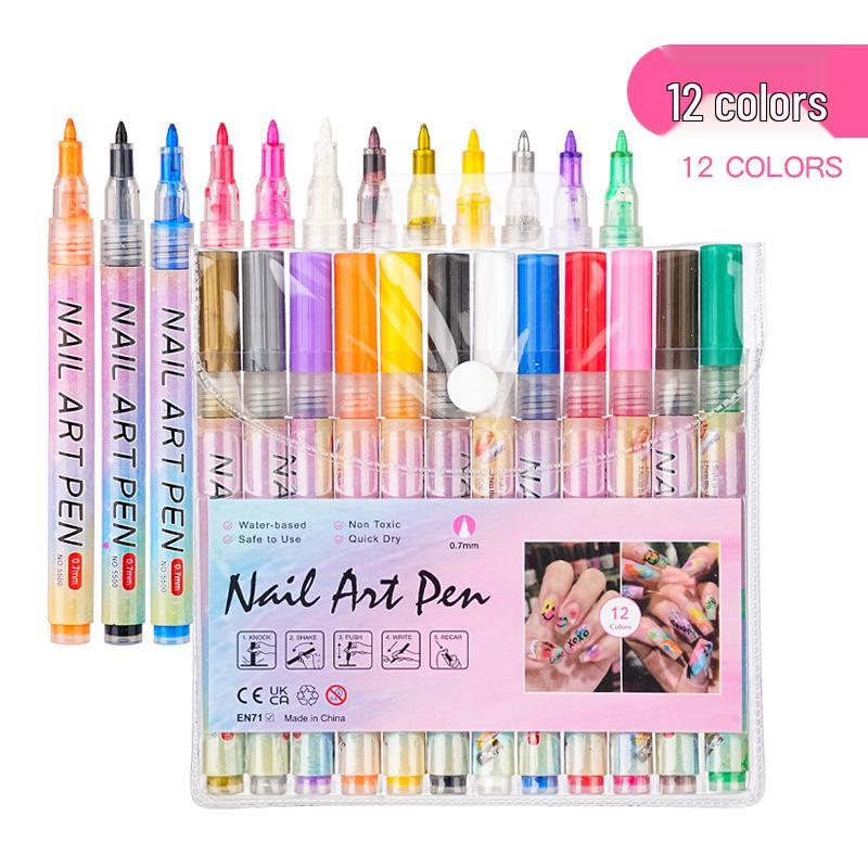12-Color Acrylic Nail Art Marker Set - Quick-Drying, Nail Salon Painting & DIY Flower Liner Pen.