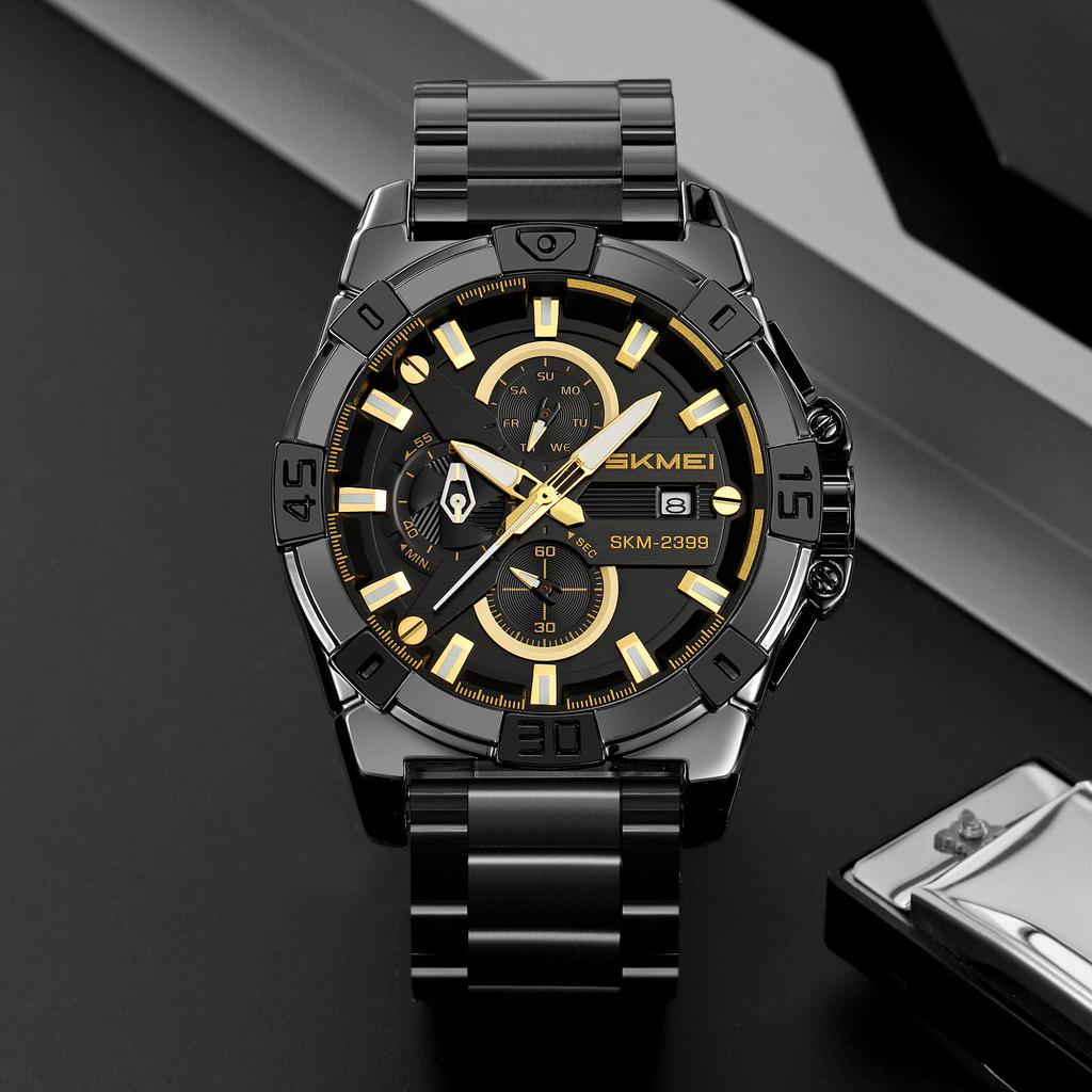 Men’s Watches Fashion Business Date Watch Luxury Men Steel Quartz Wrist Watches Chronograph 3 Dials Male Clock