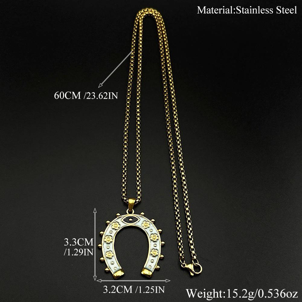 Lucky Horseshoe Evil Eye Blessed Chain Women Men Stainless Steel Flower U Shape Boho Protection Western Necklace Jewelry Gifts