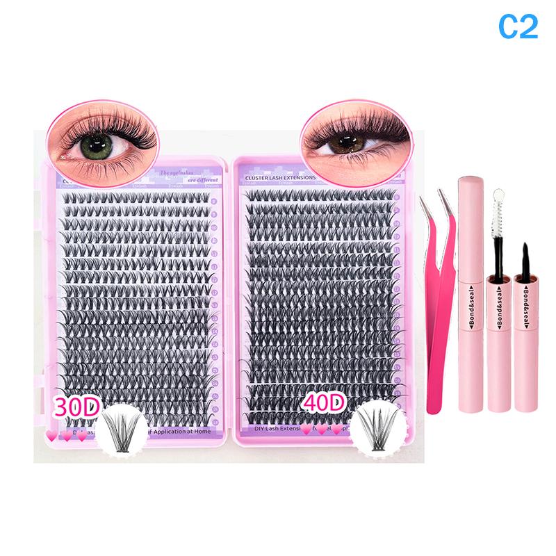 Lashes Cluster Diy Lash Extension Mixed Tray Clusters Eyelashes Fluffy Individual Lashes With Lash Bond And Seal And Tweezers