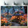 2D Dreamy Enchanted Forest Backdrop, Magical Mushroom House & Butterflies Art