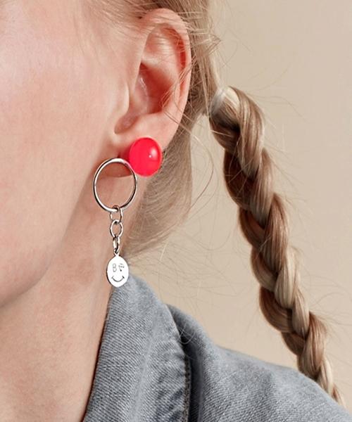Bonbeau Smile Circle Silver Earrings 925 Silver Drop Smile Circle Silver Earrings