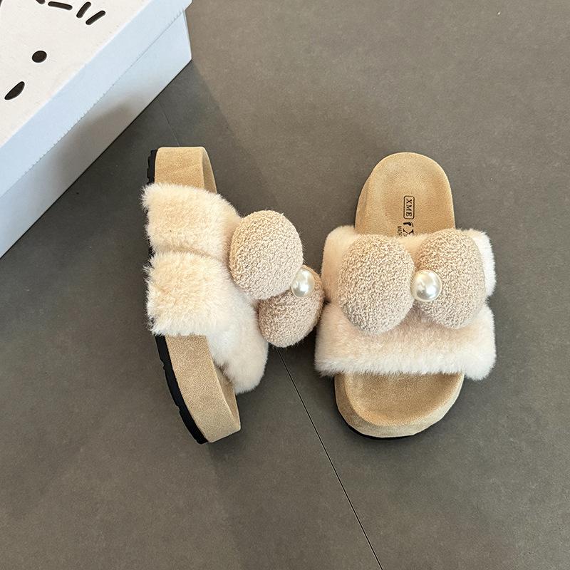 

Теплые плюшевые универсальные ретро мультяшные медвежьи тапочки 2025 осень новая пушистая обувь женская милые хлопковые тапочки 40 бежевый