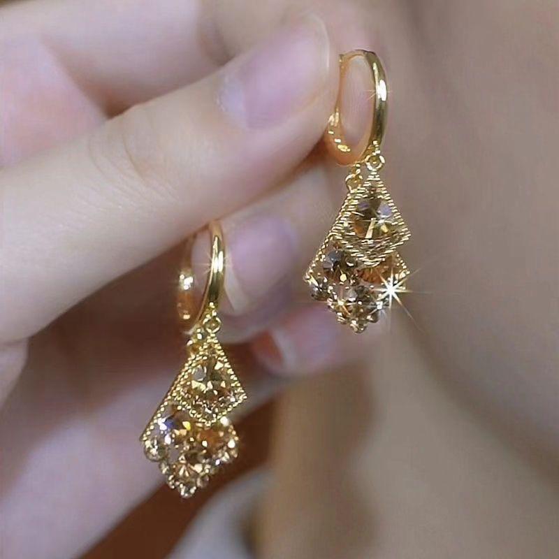 Elegante braune Doppelschicht-Zirkon-Ohrringe: Leichter Luxus, Exquisites Design für Frauen