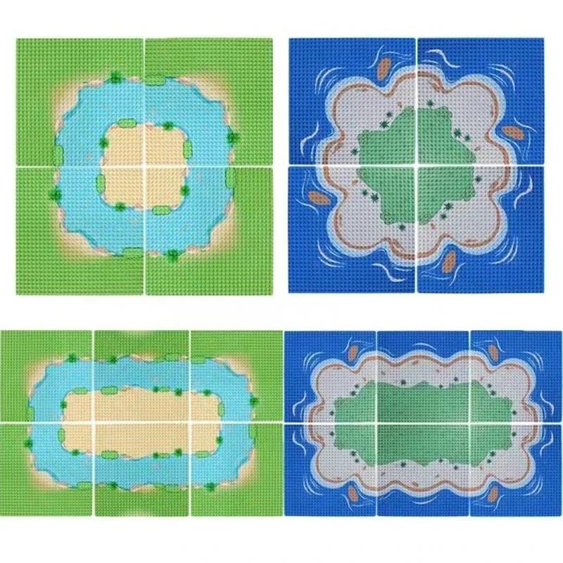 Plaque de Base Briques de Construction 32x32 Points 25.5X25.5Cm Paysage Prairie Rivière, Cabane dans les Arbres Tropicale & Rue Ville Briques Jouets
