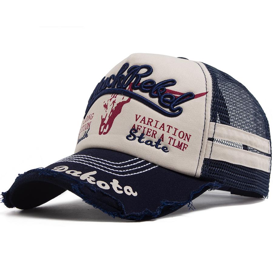 

Summer Mesh Trucker Hat Men Vintage Embroidery Baseball Cap Sun Visor Retro Snapback Women Hip Hop Dad Caps For Outdoor Casual Adjustable тёмно-синий