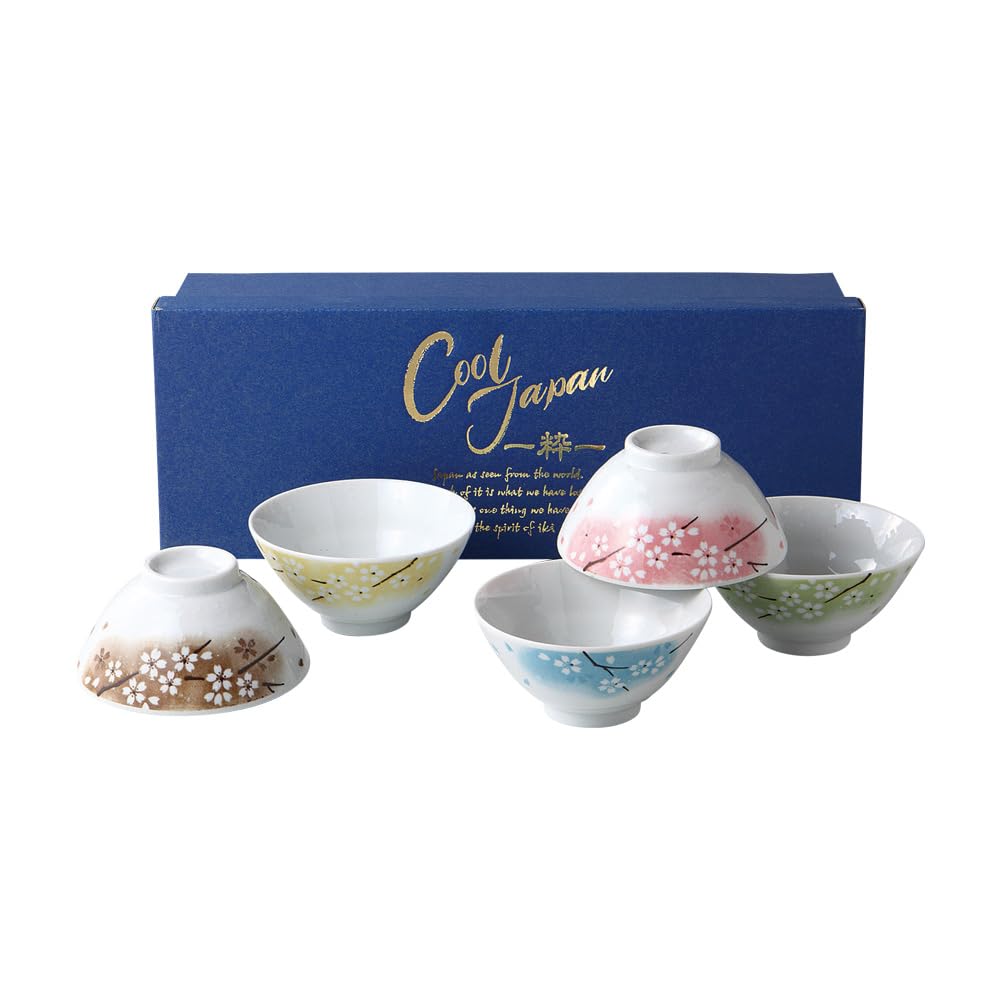 Rice Bowl Set of W12 x D12 x Elegant Rice Bowl Mino Ware Made in Rice Set of 5 Rice Bowls with Adorable Perfect for Entertaining Ale-net 5, H5.7cm,