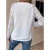 Women Solid Color Lace Long Sleeve Hollow Out Crew Neck Casual T-shirt Blouse Tops
