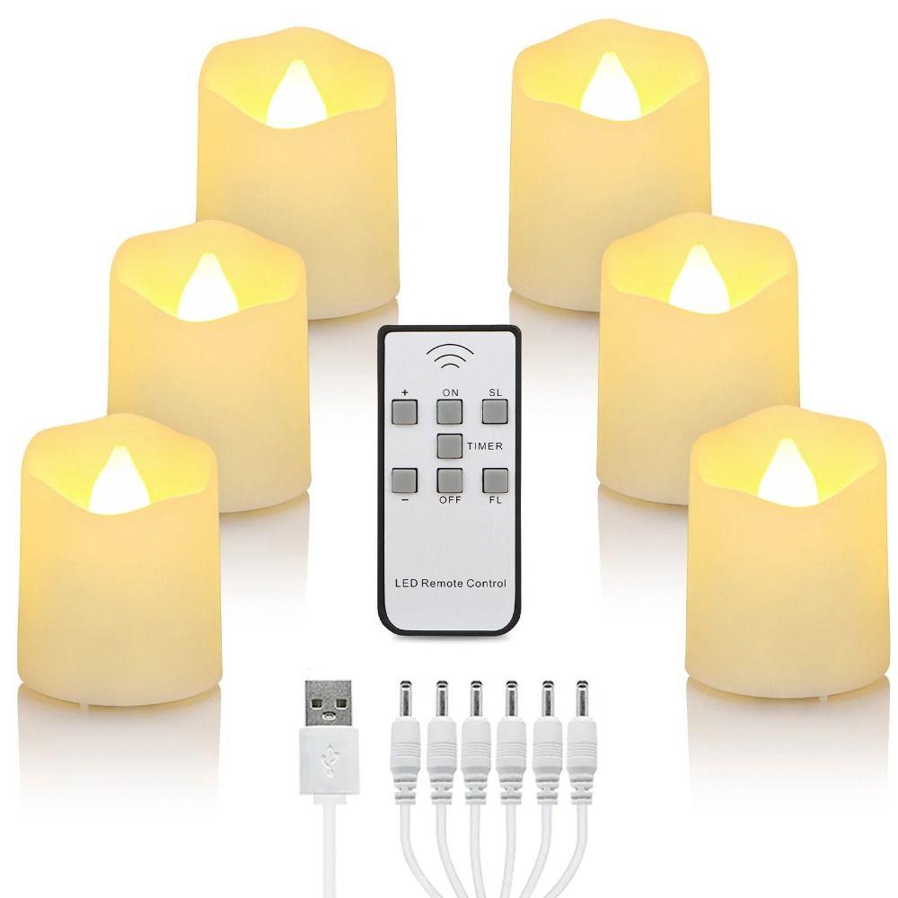 6pcs Rechargeable LED Flameless Candle Timer Function Realistic Flame LED Tea Light Remote Control Dimmable Candle Light