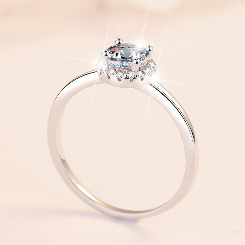 D Farbe 0,5 ct Moissanit Diamantring 925 Sterling Silber Damenring Ring Ins Verlobungsdiamantring Ehering Geschenk für Freundin