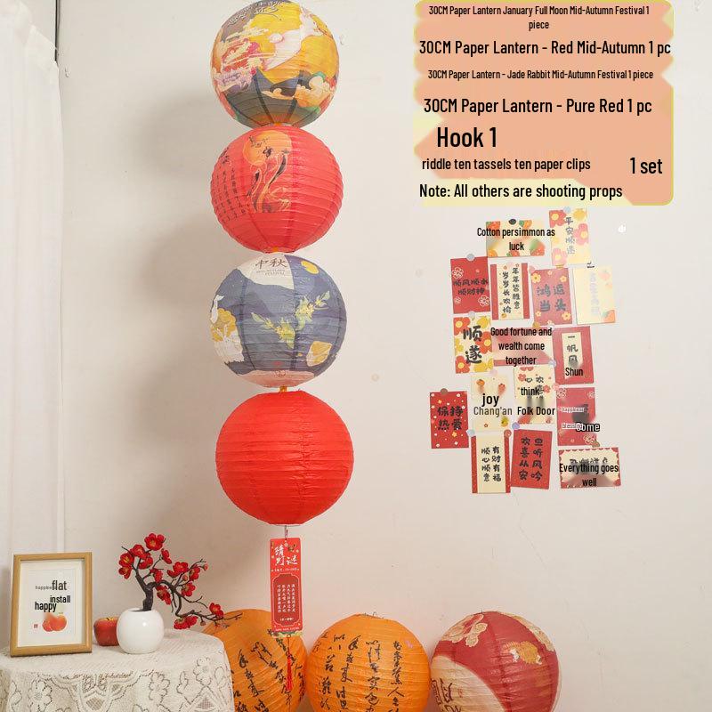 Chinese New Year Fu Character Paper Lantern - Spring Festival Atmosphere Decoration with Ancient Style Pendant