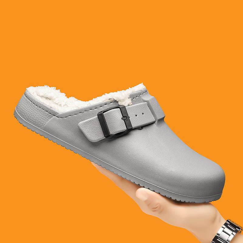 Nové Zimní Pánské Domácí Bavlněné Pantofle s Měkkou Podrážkou, Protiskluzové Platformové Nazouváky, Teplé Plyšové Pantofle