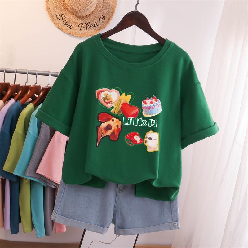 Lady Cotton L-5XL T Shirt Plus Size Tshirt Short Sleeve Women Top Summer Cartoon Print Couple O Neck Oversized T Shirts