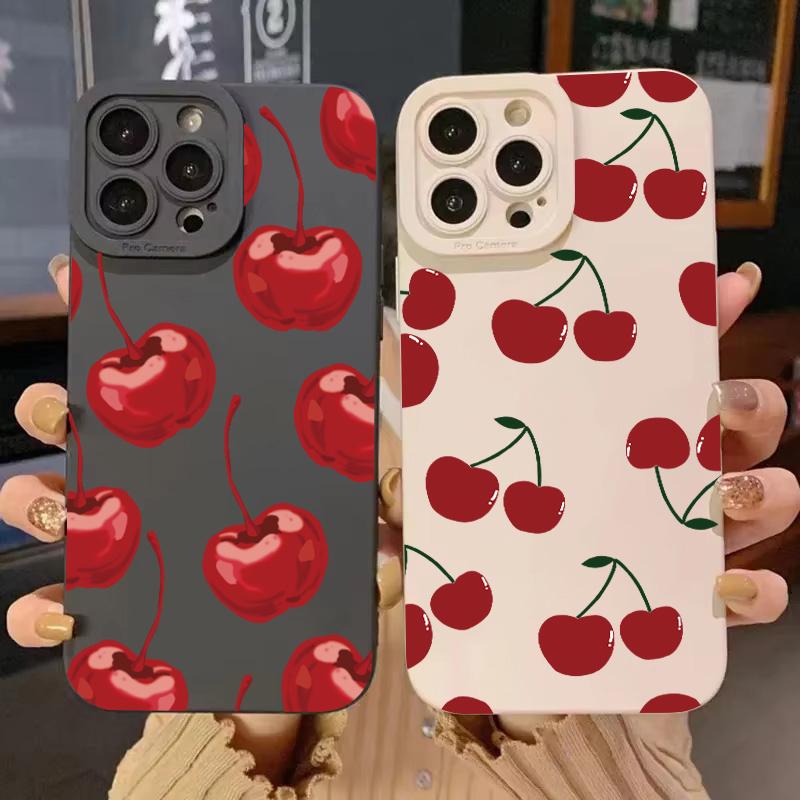 Cute Cherry Bow Silicone Phone Case For iPhone16 14 Pro 15 Plus 11 Pro Max 12 13 MiNi X XS XR Plus SE2 Shockproof Soft Cover