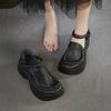 Johnature Sandales en Cuir Véritable à Semelles Épaisses Bout Rond Rétro Talon Épais Chaussures Plateformes pour Femmes
