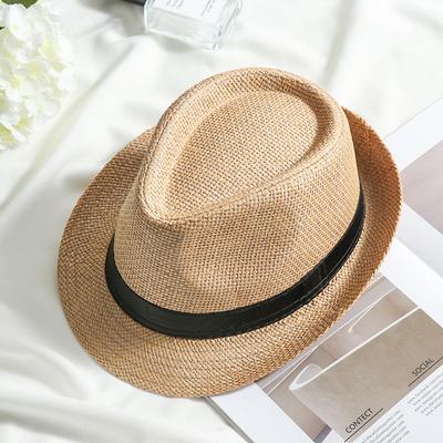 Unisex Fashion Beach Sun Cap Summer Wide Brim Straw Panama Cap Casual Jazz Dress Hat Cowboy Fedora Hat Gangster Cap