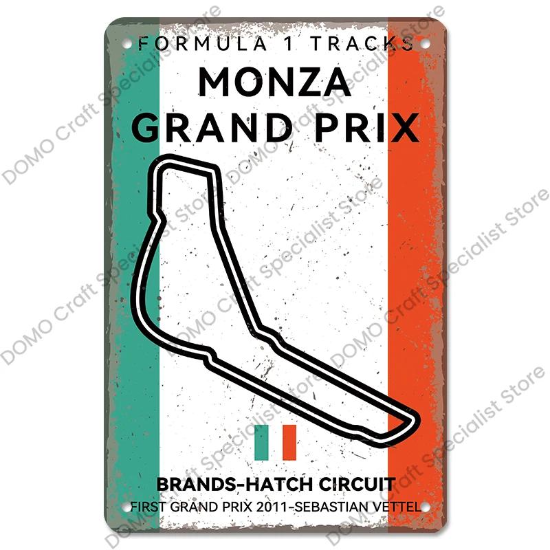 Afiș pentru circuitul de curse F1 Semne de tablă vintage din metal Monaco Spania SUA Garaj Placă metalică retro Garage Bar Pub Club Decor de perete de acasă