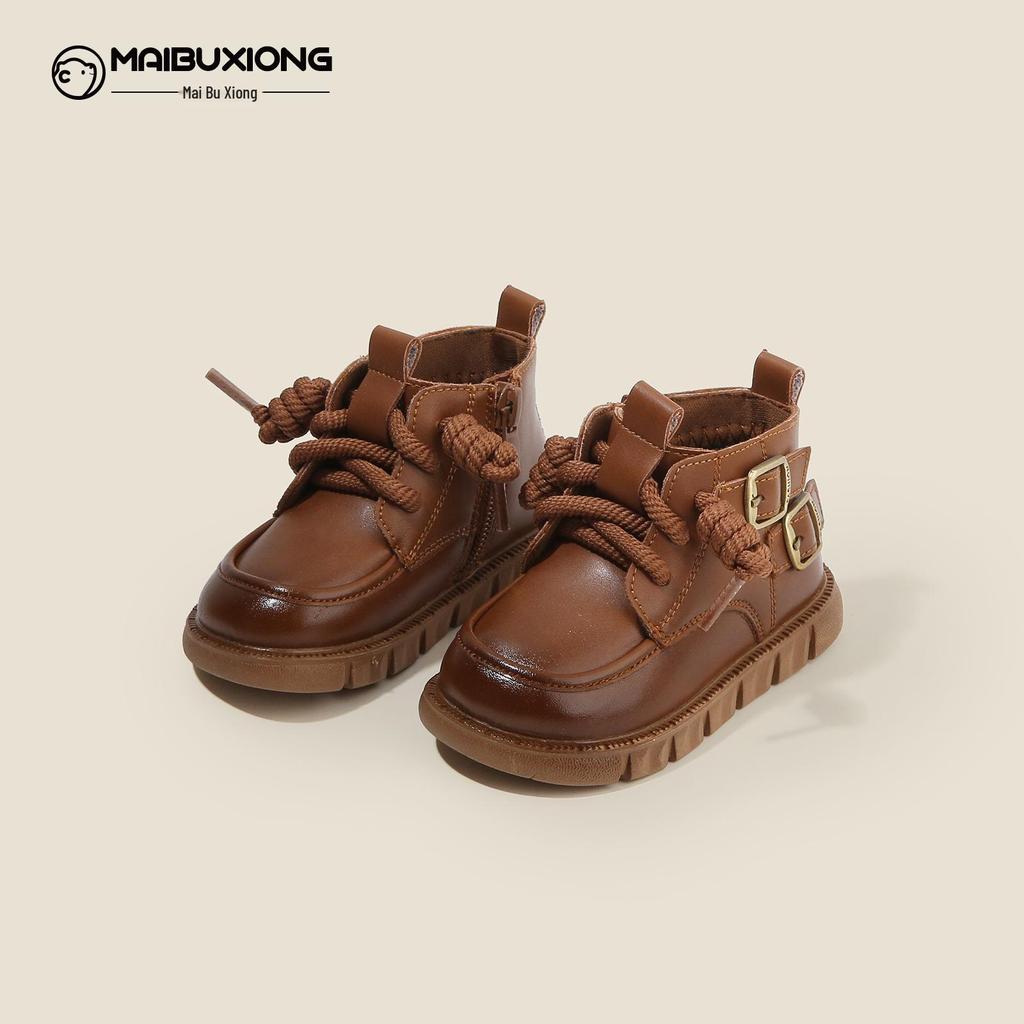 Autumn/Winter Non-slip Soft Sole Baby Walker Boots - British Style for Boys & Girls, Plus Velvet Leather