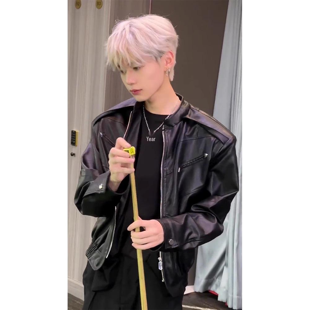 

Men s High-End Black PU Leather Motorcycle Jacket - Autumn/Winter Style with Stand-Up Collar XXXL білий