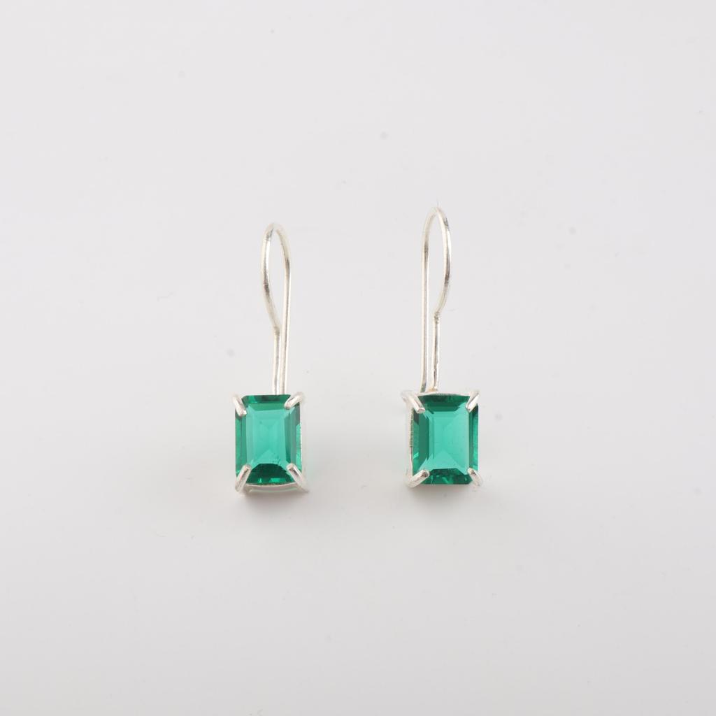 Stříbrná Boho Náušnice s Chromovým Diopsidem 1" Ryzí Stříbro 925 Pěkný Šperk, Dárek k Narození v Květnovém Měsíci, Stříbrná Visací Náušnice EE-180-3