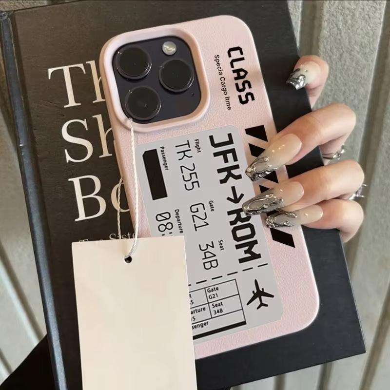 

Air Boarding Pass Design Phone Case For iPhone 17 Pro Max 16 Plus 15 Pro 14 13 12 11 XR XS 17Air Lychee Textur Soft Cover iPhone17 Pro розовый