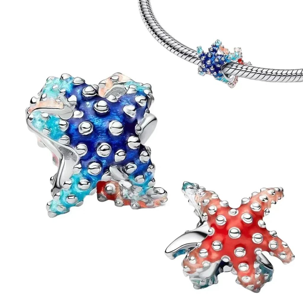 Sparkling Copper Colourful Starfish Crab Shell Conch Dangle Charm Beads Fit Original Bracelet Fine Jewelry Diy Gift