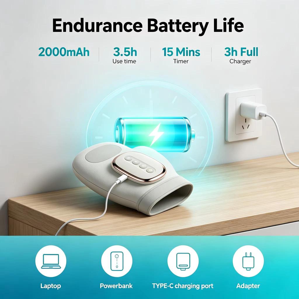 Cordless Electric Hand Massager Air Compression Heating Portable Wrist Palm Relaxation Machine Type-C