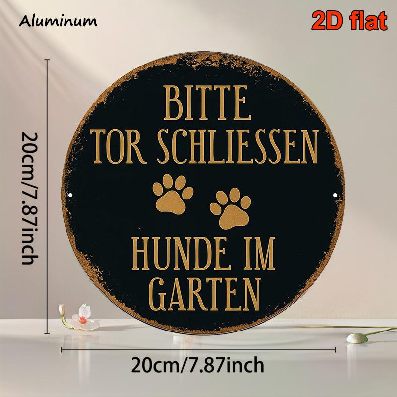 HD Tin Sign German Dogs In Garden Warning Round Metal Wall Art Vintage Pet Decor