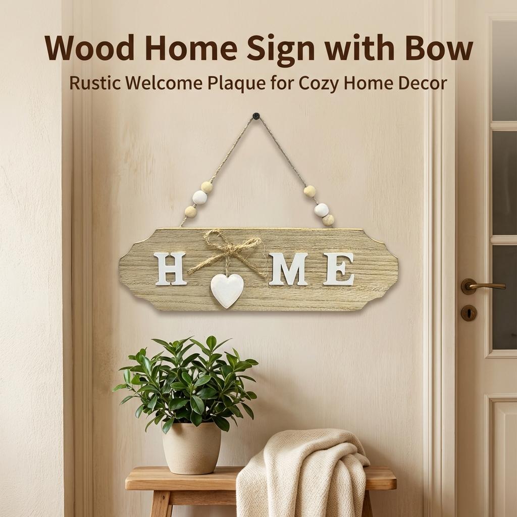 Wooden-Door Sign With Bowknot Design Home Decoration Plaque For Indoor And Outdoor Use