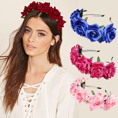 Fascia per Capelli di Halloween Donna Ragazza Giorno dei Morti Fiori Rossi a Forma di Rosa Copricapo Floreale Fascia per Capelli Festa Cosplay Accessori per Capelli Donna