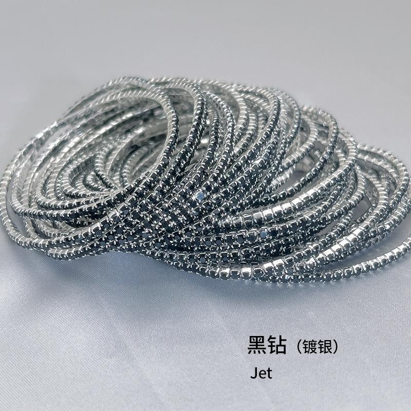 1Pcs Single Row Cubic Zirconia Tennis Bracelet Silver Color Elastic Bangle for Women Multi Layered Wearing Streetwear Jewelry