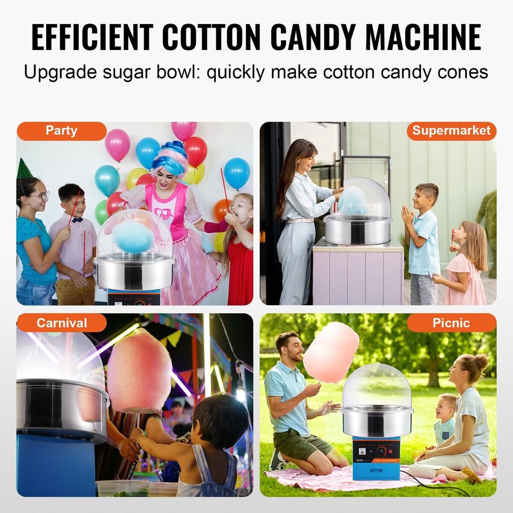 Electric Cotton Candy Machine, 1000W Candy Floss Maker, Commercial Cotton Candy Machine with Cover, Stainless Steel Bowl, Sugar Scoop, Drawer, Perfect