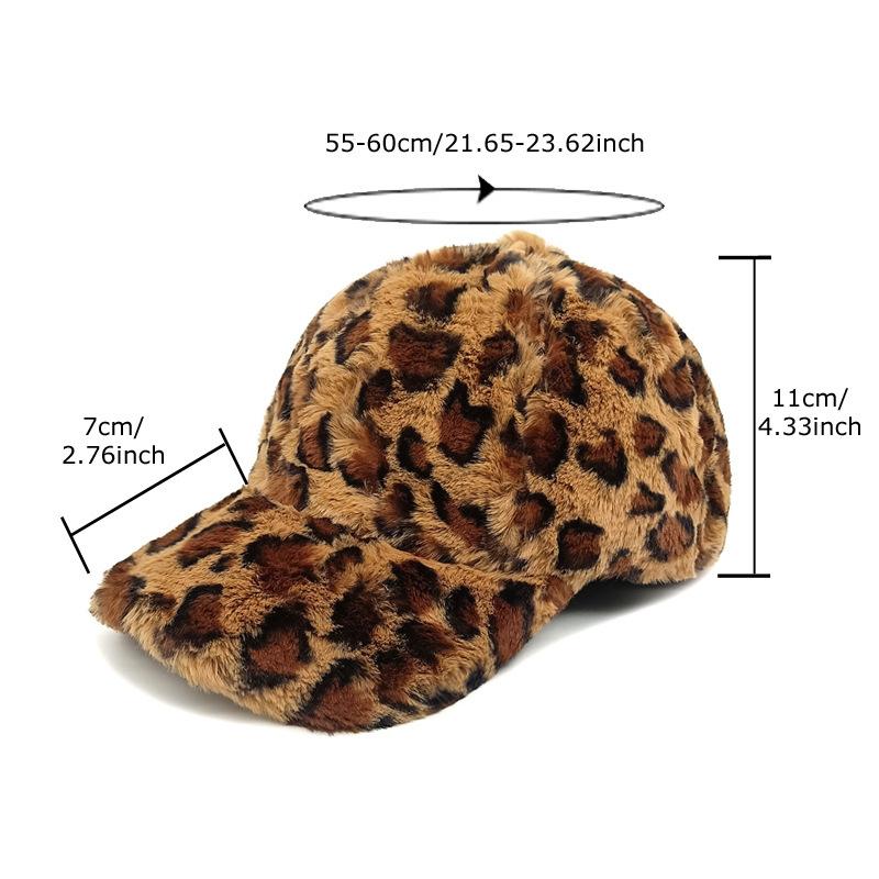 Women's Winter Leopard Pattern Baseball Cap Fashion Warm Plush Hat Versatile Shading Duck Tongue Cap Street Rebound Cap