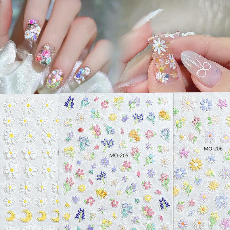 White Wildflower Embossed Relief Nail Art Decoration Sticker 3D Manicure Decals