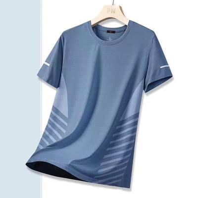 Running T-shirt Men Summer Ice Silk Thin Top Reflective Printing Quick Dry Short Sleeve Breathable Fitness Sports T-shirt 5XL