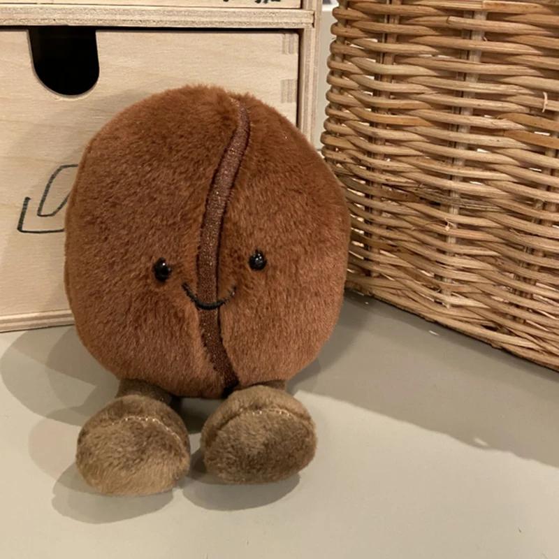 10/20cm Stuffed Brown Coffee Bean Plush Pillow Funny Food Cushion with Legs Smiling Face Plushie Home Office Decor Children Gift