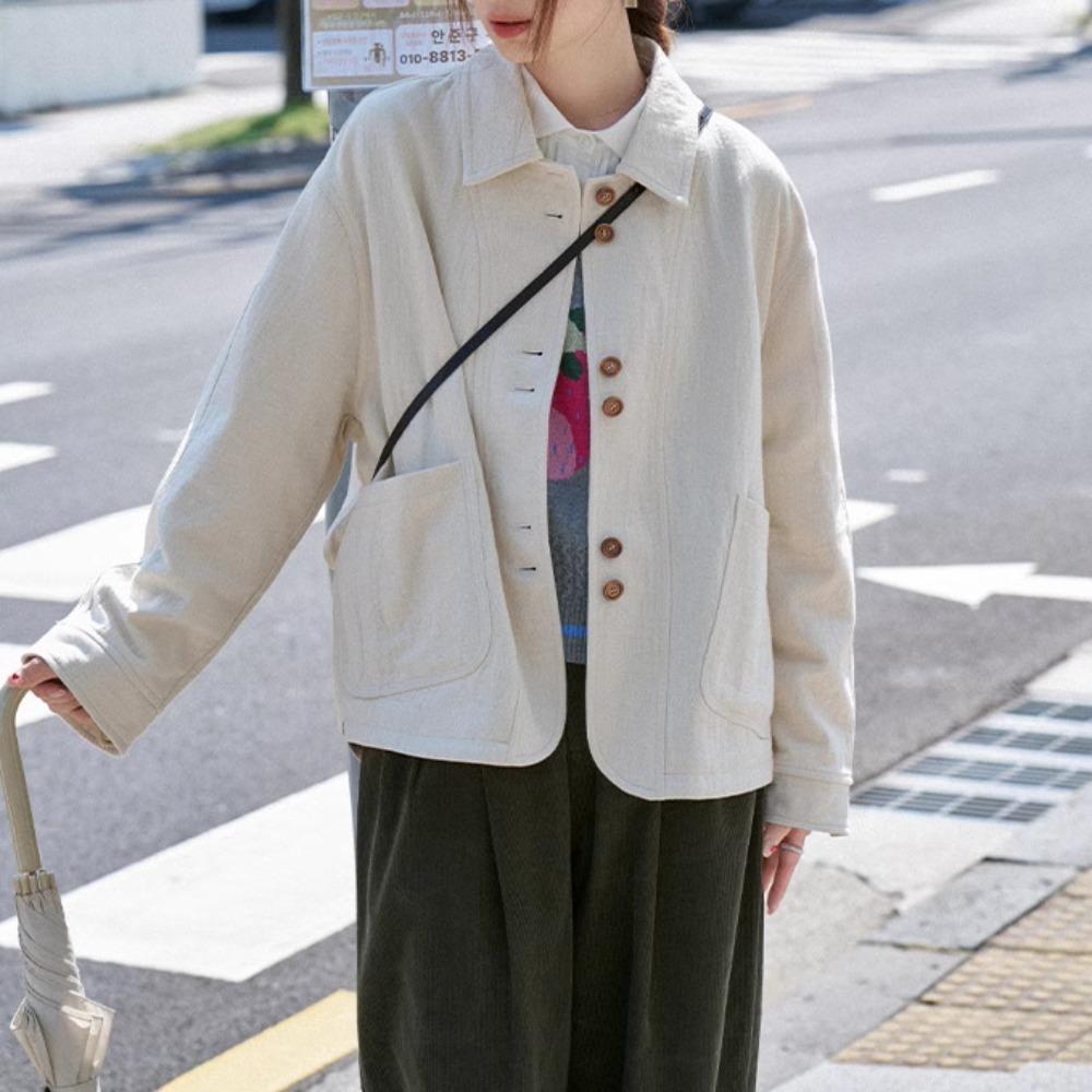 Long Sleeve Woman Vintage Outerwear Button Cardigan Coat Cropped Jacket Women  Spring Autumn