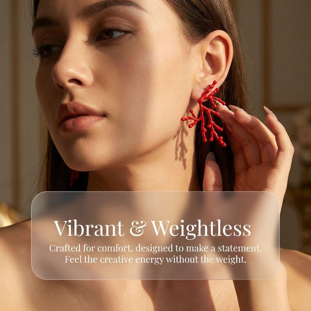 Funny Red Coral Earrings Metal Irregular Earrings Fashionable Coral Branch Earrings Wedding