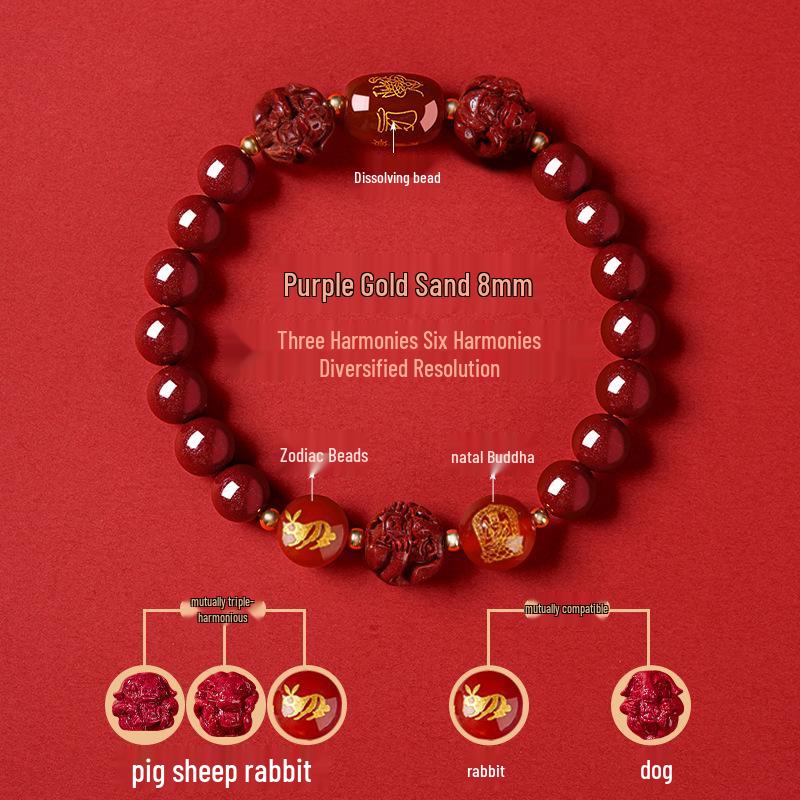Genuine Cinnabar Hexagonal Bracelet for Men & Women - Three Horse Year Design