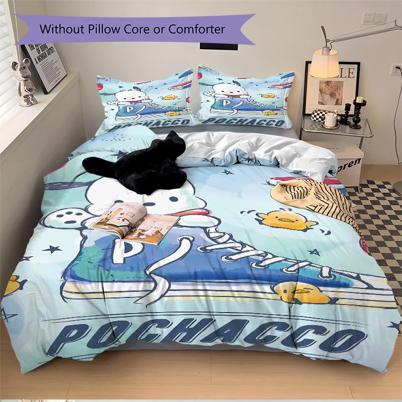 3pcs Pochacco's Adventure Printed Quilt Set Soft and Comfortable Quilt Cover for Bedroom, Guest Room Bedding Set S073