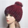 Winter Women Natural Mink Fur Hat Hand Knitted Warm 100% Genuine Mink Fur Cap Russia Lady Real Mink Fur And Fox Fur Pompoms Hats