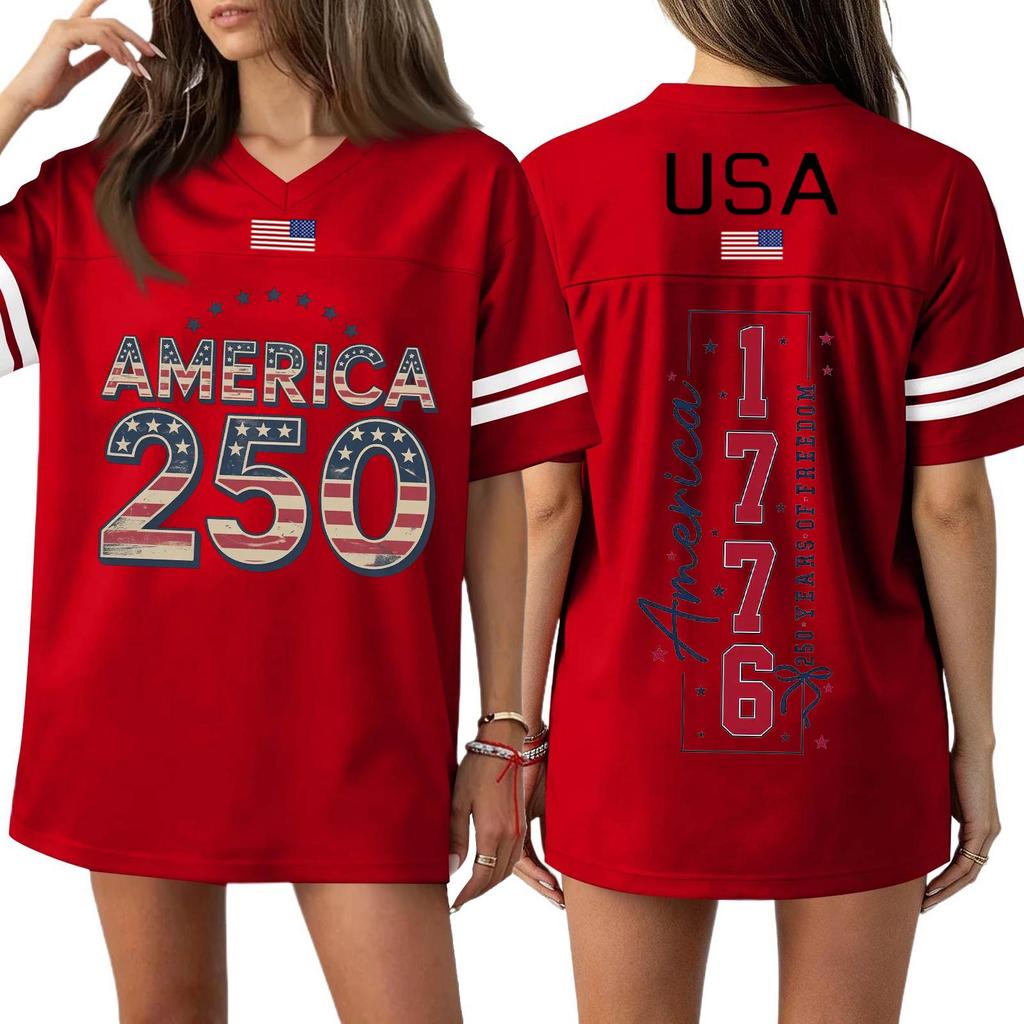 Damen Casual Mode V-Ausschnitt Sport Unabhängigkeitstag Druck Kurzarm Sport T-Shirt Top