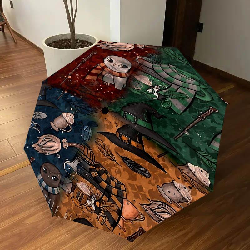 1PC Hogwarts School Umbrella-8-Rib Reinforced, Automatic Open, Lightweight & Durable, Cute Fashion Accessory for Outdoor, D2706
