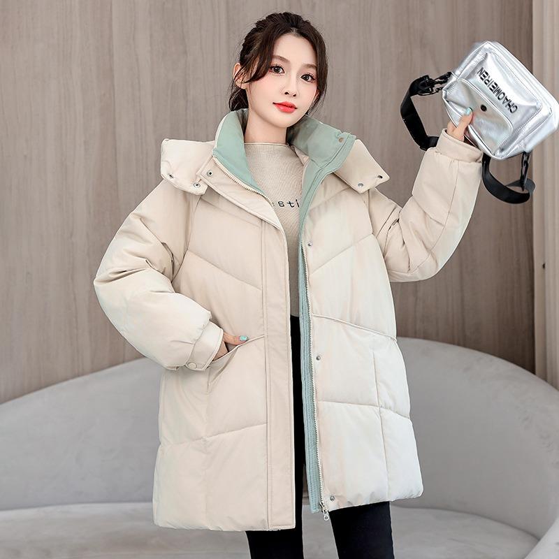 Winter New Hooded Versatile Cotton-padded Clothes Loose Cotton-padded Clothes Medium and Long Thermal Cotton-padded Jackets Women's Trendy Jackets