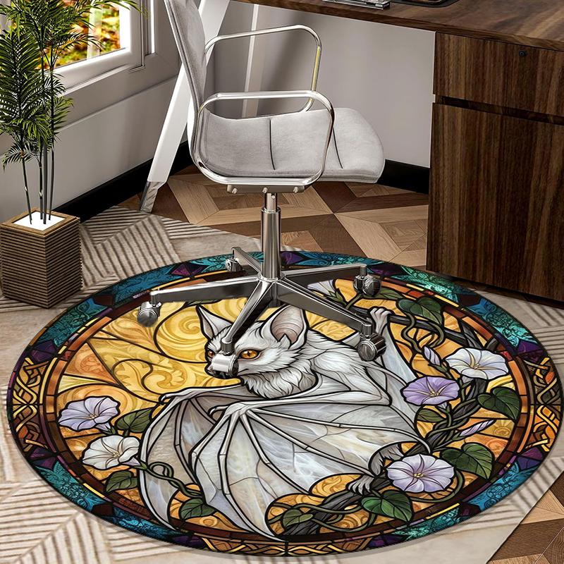 Stained Glass Bat round carpet Chair cushion Round Entryway Rug, Soft Round Rugs for Living Room, Bedroom, Circle Carpet decor gifts