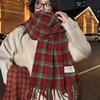 Plaid scarf new warm thickened shawl student versatile winter England fringed imitation cashmere scarf