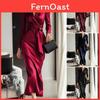 Satin Womens Midi Wrap Silky Dress Long Sleeve Vneck Tie Waist Formal Dress Cocktail Party Wedding Guest Dress